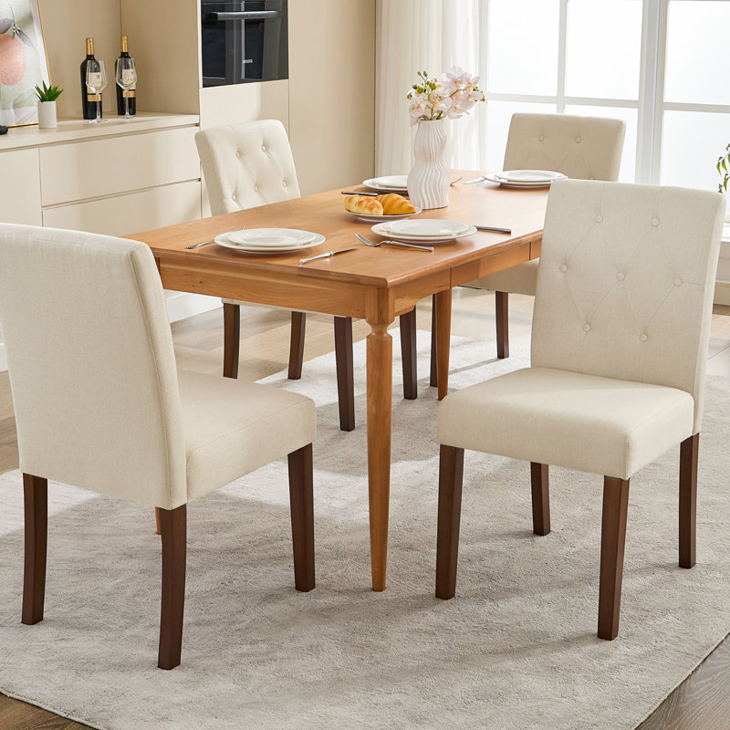 Solid Wood Parsons Chair, Beige, Beige, Beige