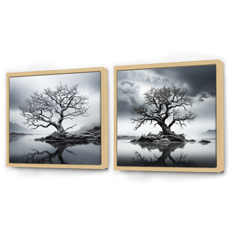 «Stormy Grays Tree Emotion», 2 pièces, Encadrement brun, H 30 po x l 61 po