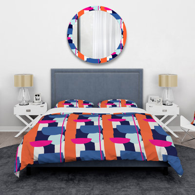 Orange Blue And Black Abstracts - Mid-Century Modern Duvet Cover Set - Microfiber Polyester