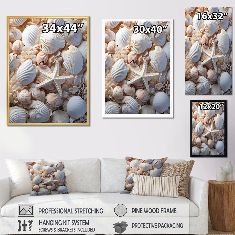 «Beach Photo Seashell Collage IX - Coastal Animal», reproduction d'art mural, H 32 po x l 16 po x P 1 po, Cadre photo argenté