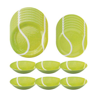 Tennis 18 Piece Melamine Dinnerware Set Plate and Bowl Set - Service for 6