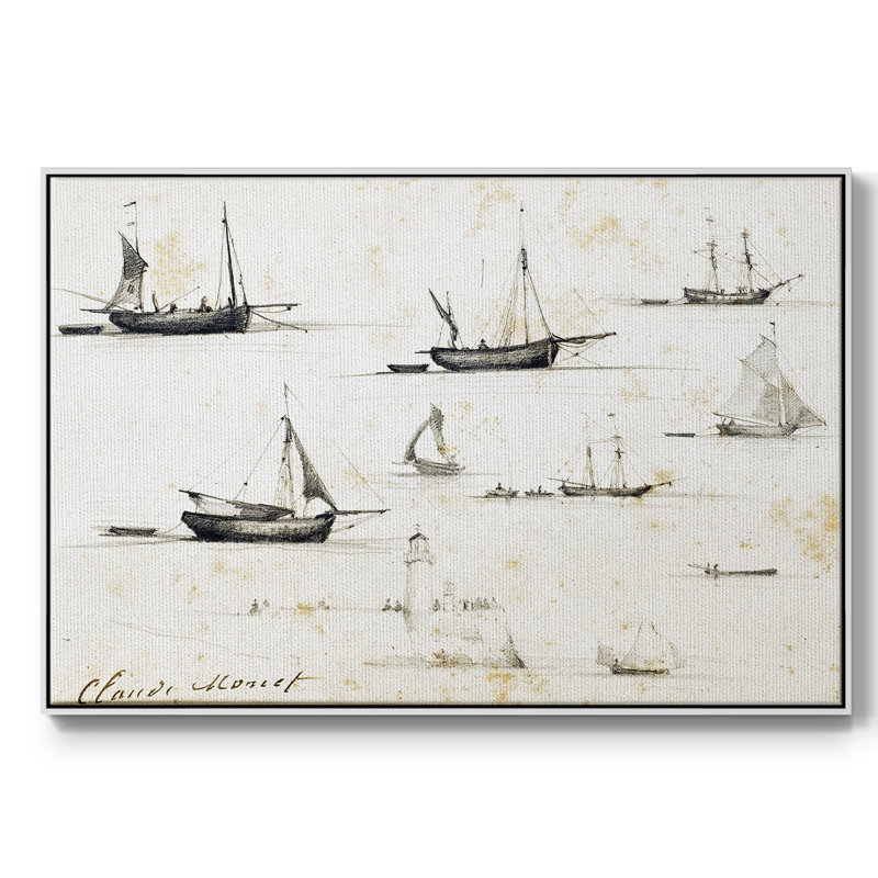 Bateaux et jetée, 1857, reproduction d'art sur toile, H 27 po x l 41 po x P 2 po, Blanc