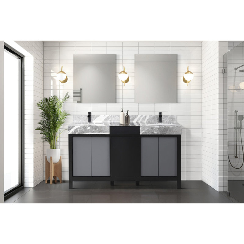 Meuble-lavabo noir et gris 60 po x 22 po, comptoir en marbre, robinet mat et 28 po Miroirs, double surface de meuble-lavabo gris 60 x 22 po To In Scratch Stain