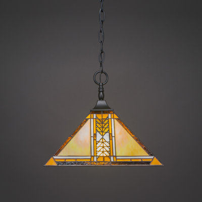 Chain Hung Pendant With Square Fitter With 14" Santa Cruz Art Glass