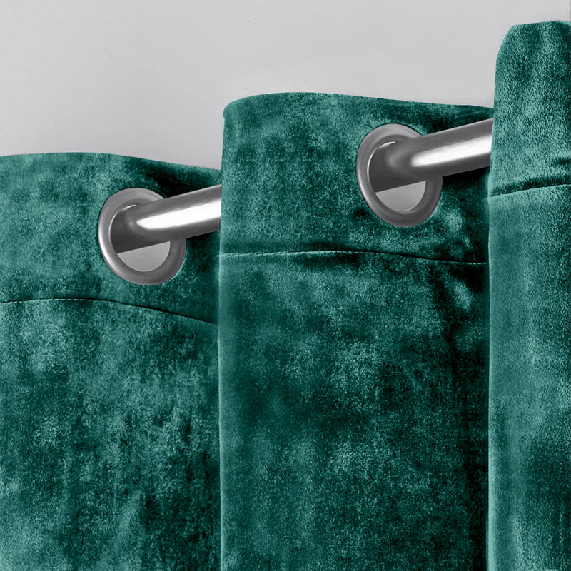 Pownal Crushed Velvet Eyelet Sheer Living Room Curtains, 228 x 228cm, 	Green Emerald