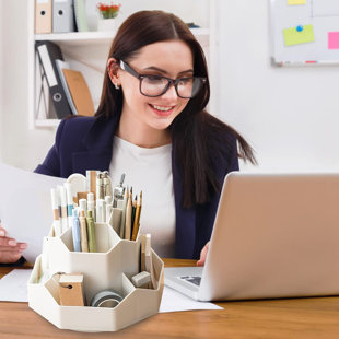 5 Piece Cute Office Desk Organizer Set Desktop Accessories for Women -  Stackable Desk Tray,Letter Sorter, Pencil Holder,File hHolder and Stick  Note Holder,Black