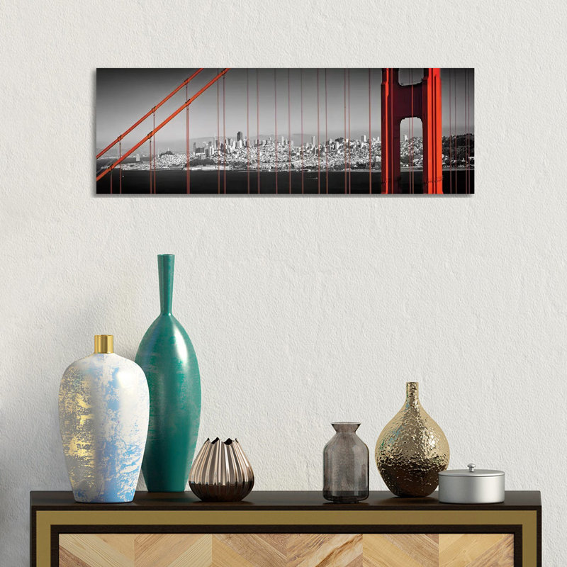 Golden Gate Bridge Panoramic Downtown View by Melanie Viola - Wrapped Canvas Panoramic Gallery-Wrapped Canvas Giclée
