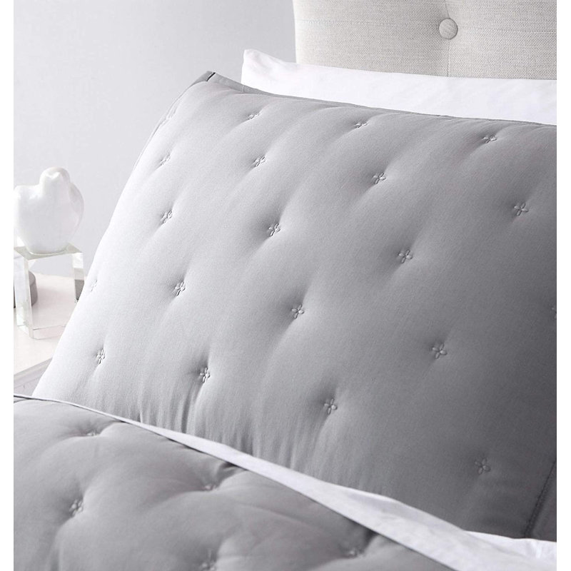 Cross-stitch Lightweight Cooling Quilt Set, Light Gray, King Quilt + 2 King Shams