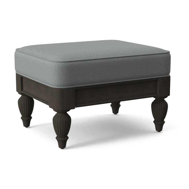 Grand View Ottoman, Light Blue Performance Fabric; 0851-55, Antique Black Finish