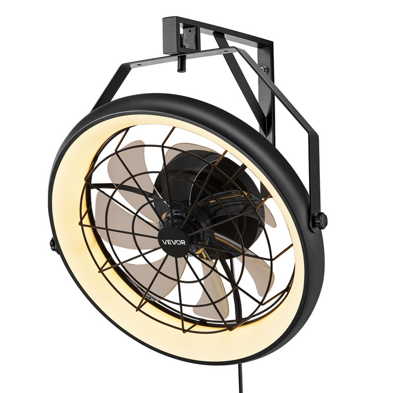 Ventilateur mural avec lumières, ventilateur mural de 22 pouces avec télécommande, ventilateur mural à 6 vitesses, réversible, éclairage 3 couleurs à intensité variable, minuterie, inclinaison réglable à 360 ° pour atelier, patio, maison