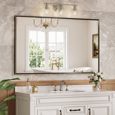 Miroir de salle de bain à bords biseautés, miroir mural en verre trempé avec cadre en aluminium antirouille, pour au-dessus d'un lavabo, dans une chambre ou une entrée.
