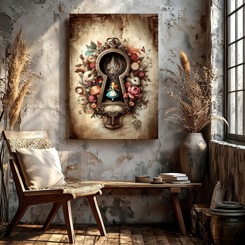 Reproduction d'art sur toile Keyhole Girl Rabbits Castle, H 30 po x l 40 po