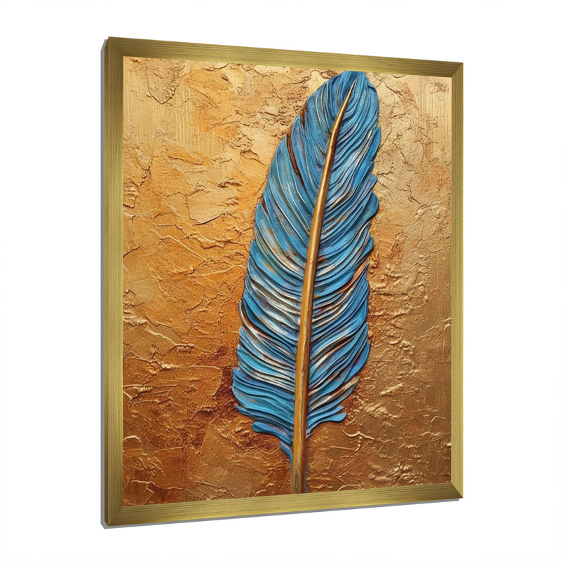 «Boho Glam Exquis Blue Feather On», reproduction d'art sur toile encadrée, H 44 po x l 34 po x P 1,5 po