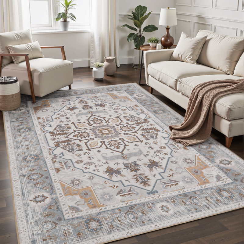 Tapis rétro rétro antidérapant lavable à la machine brun taupe clair, Rectangulaire 8 pi x 10 pi