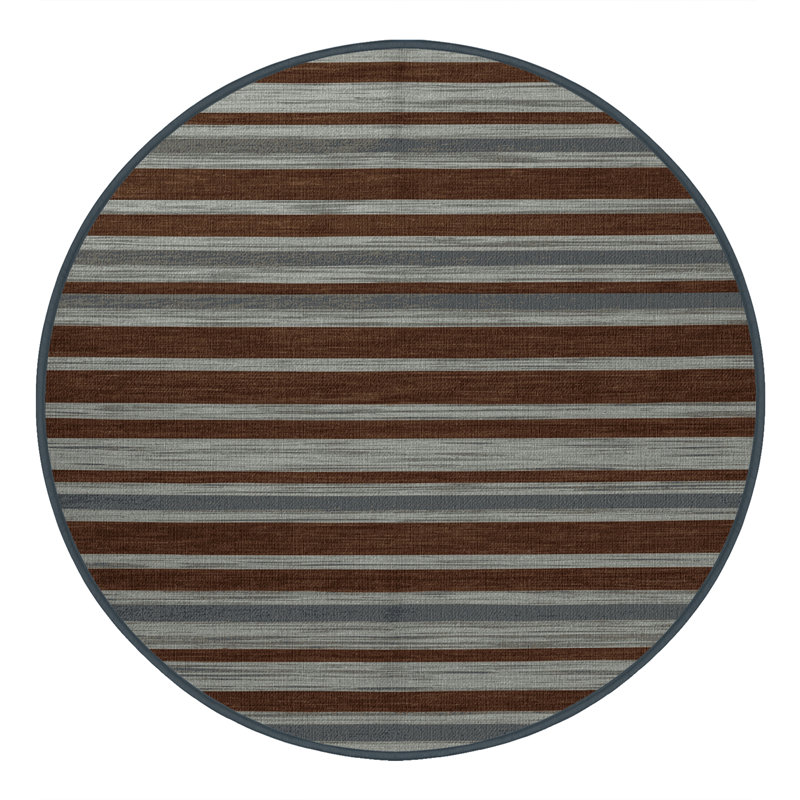 Tapis brun à rayures horizontales lavable à la machine, Rond 7 pi