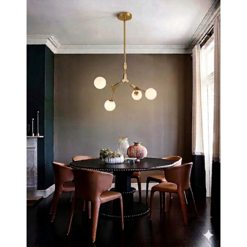 Lustre doré 4 lumières Zermeno avec abat-jour en verre blanc