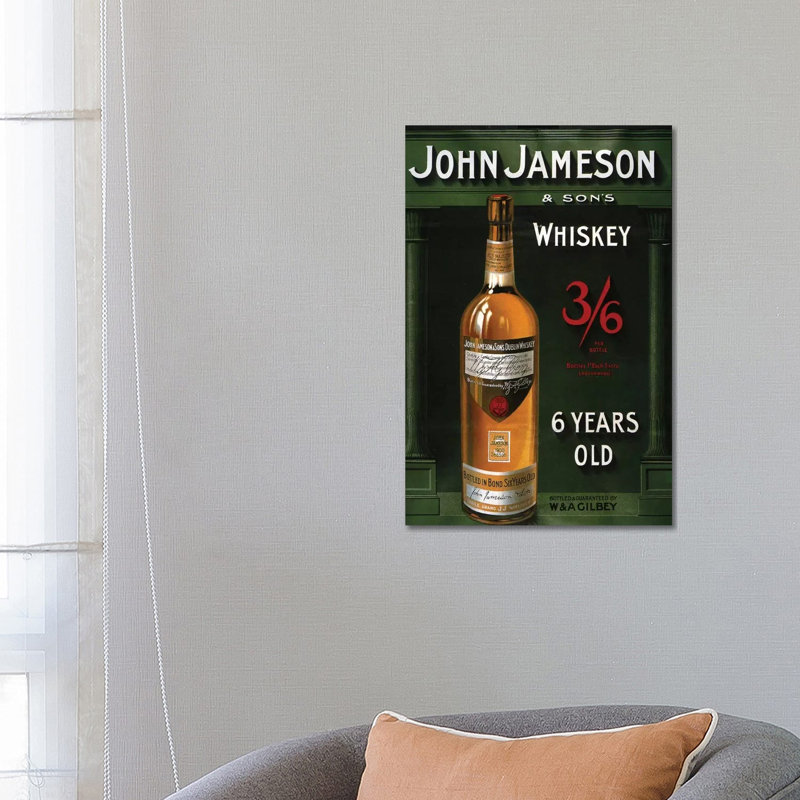 1906 - John Jameson Whisky publicité - publicité, H 26 po x l 18 po x 1,5 po, Toile tendue, Aucun mat