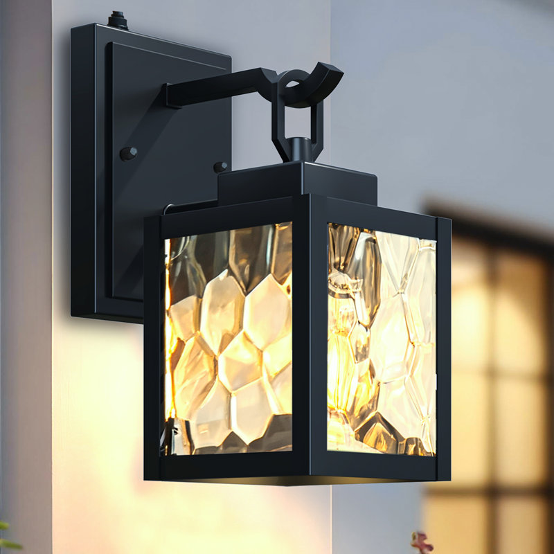 Black 10’’ H Outdoor Wall Lantern with Dusk to Dawn Sensor, Water