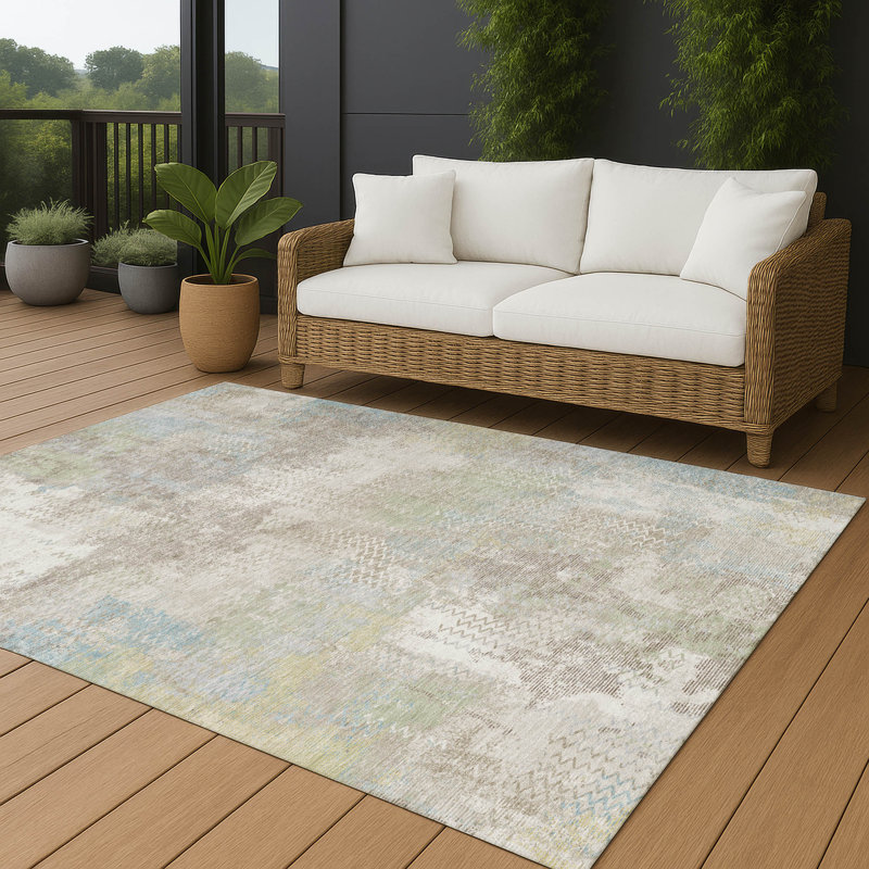 Machine Washable Indoor/Outdoor Chantille ACN2790 Abstract Rug, Ivory, 9' x 12'