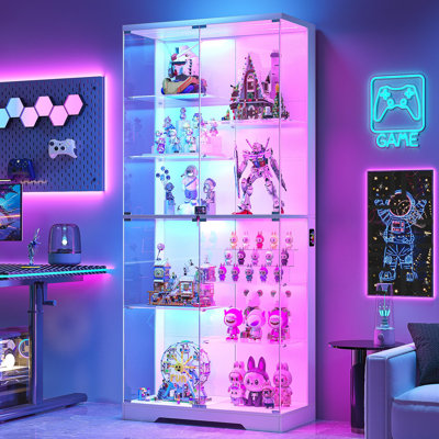 Multi Level Glass Door Display Cabinet, 70.9" Curio Cabinet with RGB Sensor Lights & Lock