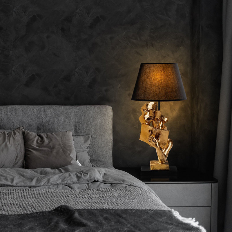 Elegant Gold Table Lamp, 11.8 x 11.8 x 22.4 Inches | 100% Polyester Fabric Shade, E27 Socket (Max 40W) | Stylish Cubism/Surrealism Design, Perfect for Living Room or Bedroom Decor, IP20 Rated, Bulb Not Included