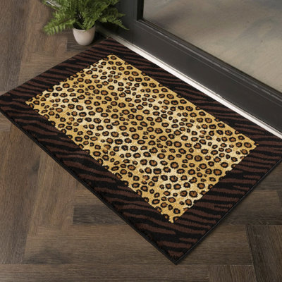 Tapis rectangulaire, imprimé animal, style chalet sauvage, polypropylène fabriqué à la machine, 2,47 lb, beige et noir, teinté 24 po Coffre-fort pour animal de compagnie