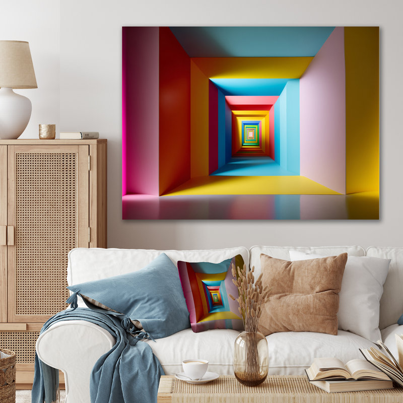 «Pastel Color Rectangular Infinity - Abstract Midcentury», art mural, H 16 po x l 32 po x P 1 po, Toile tendue