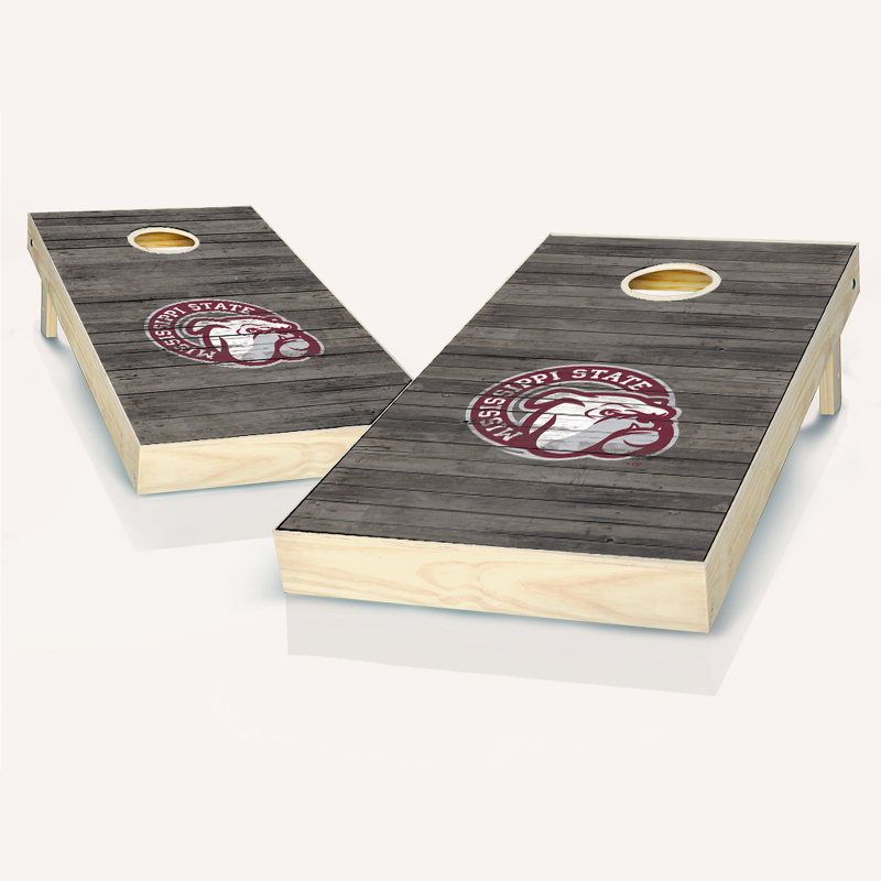 2' x 4' NCAA Team Distressed Solid Wood Cornhole Set with LED Lights, Mississippi State Bulldogs