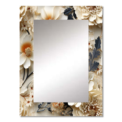 Alburga Cream Lace Botanics - Floral Wall Mirror, Cottage Decorative Mirror, Printed Metal Art