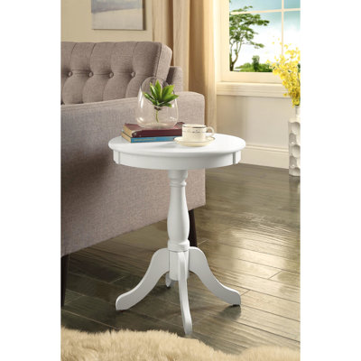 Table d'appoint ronde à piédestal, blanc, style maison de campagne, plateau en bois, tablier, base à 4 pieds, profondeur de 18 pouces, style de produit de 8 livres de couleur blanche, piédestal, lb