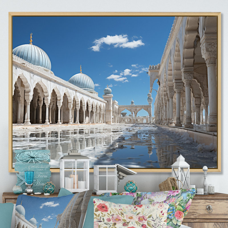 Art de l'islam Masjid Alaqsa - islamique, 34" H x 44" W x 1.5" D, Natural Floater Framed