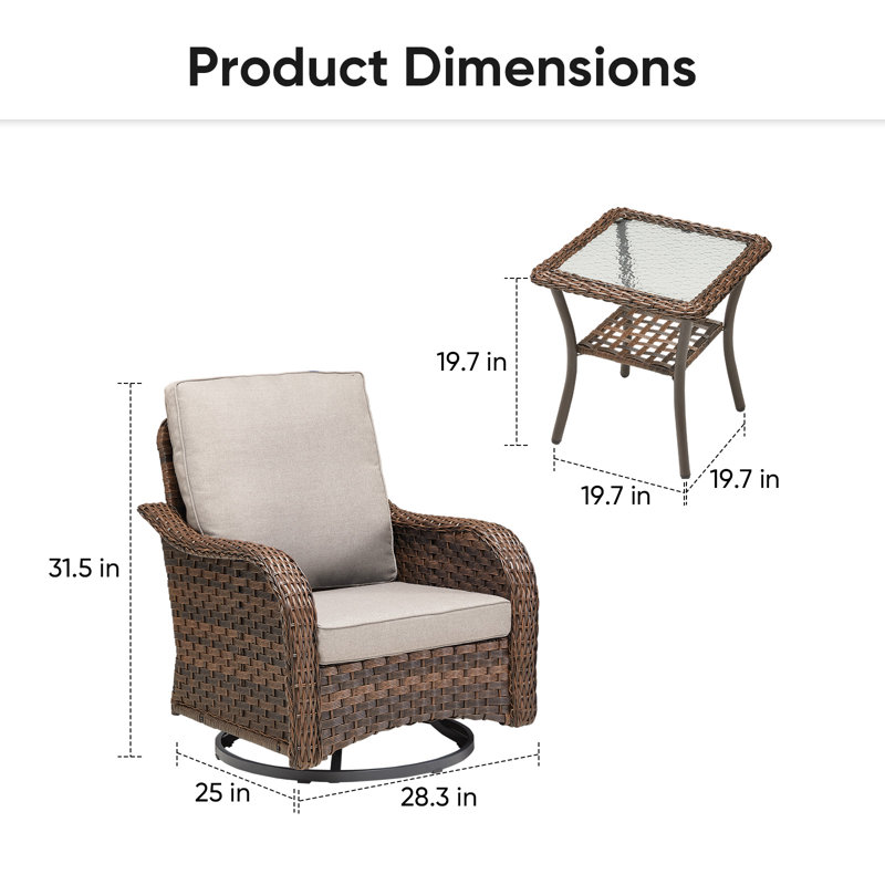 Ensemble de conversation avec chaises pivotantes et table d'appoint Arley, Beige