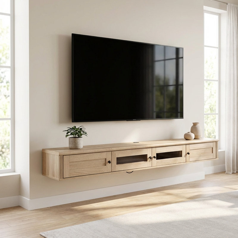 Meuble télé flottant avec porte, Bois de chêne