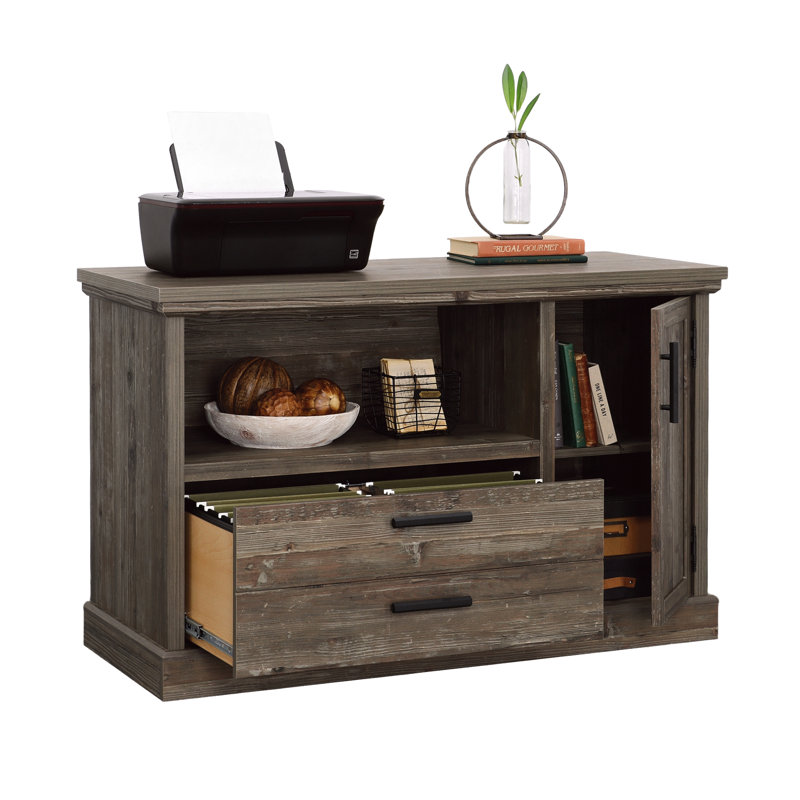 File Credenza With Adjustable Shelf, Brown Finish