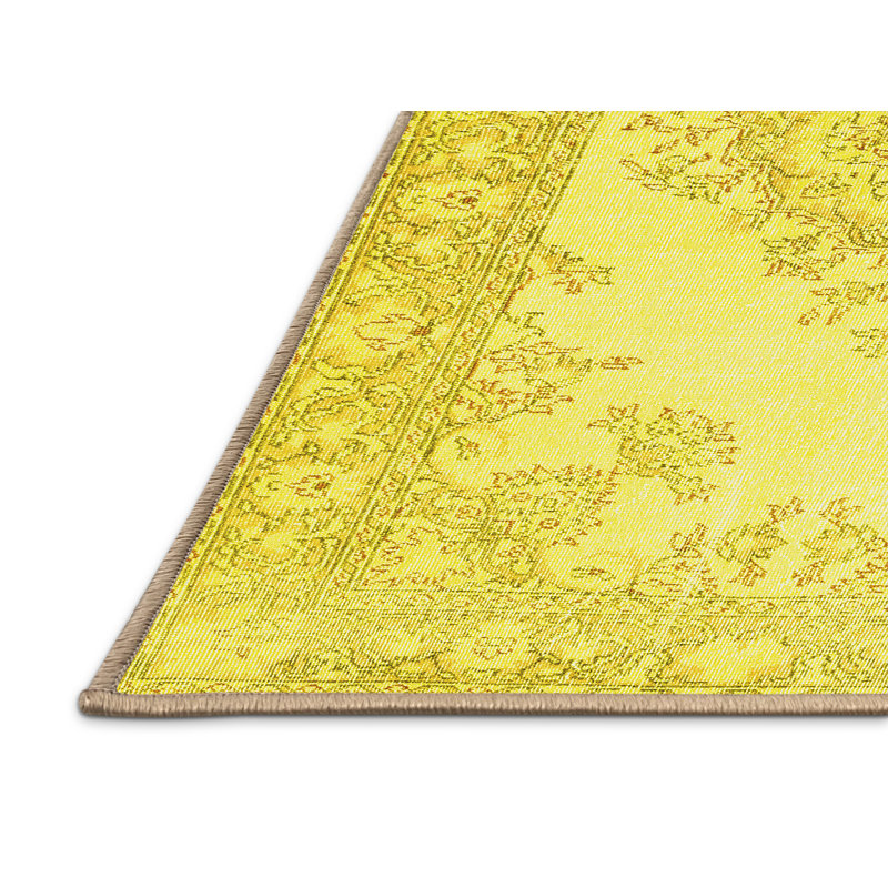Tapis contemporain 449 jaune lavable à la machine, Rectangle 2 pi x 3 pi