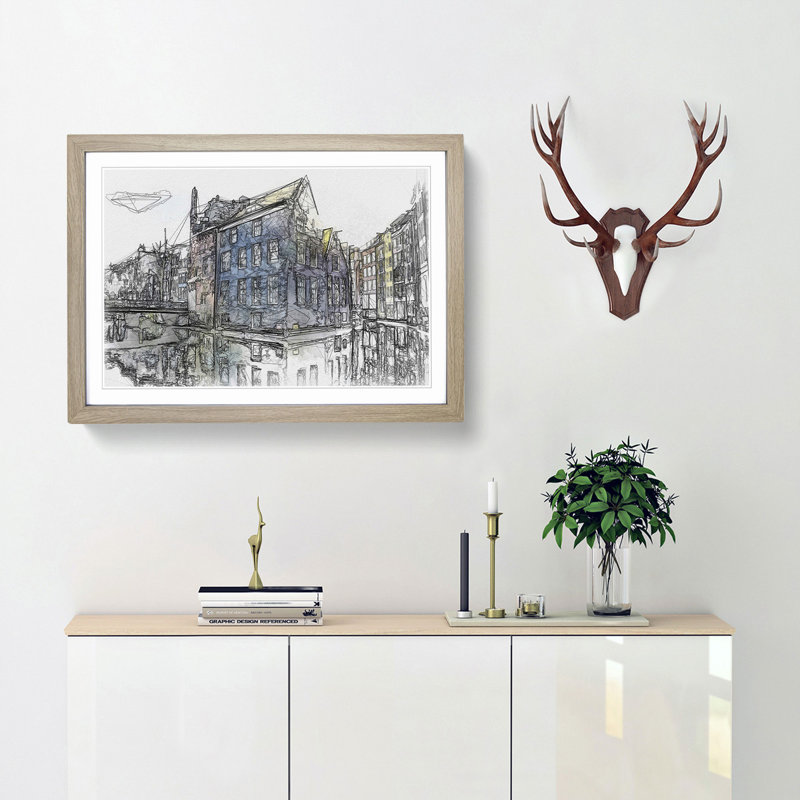 Reflections of Amsterdam in Abstract - Picture Frame Graphic Art Print, 48cm H x 65cm W x 2cm D, Oak Framed