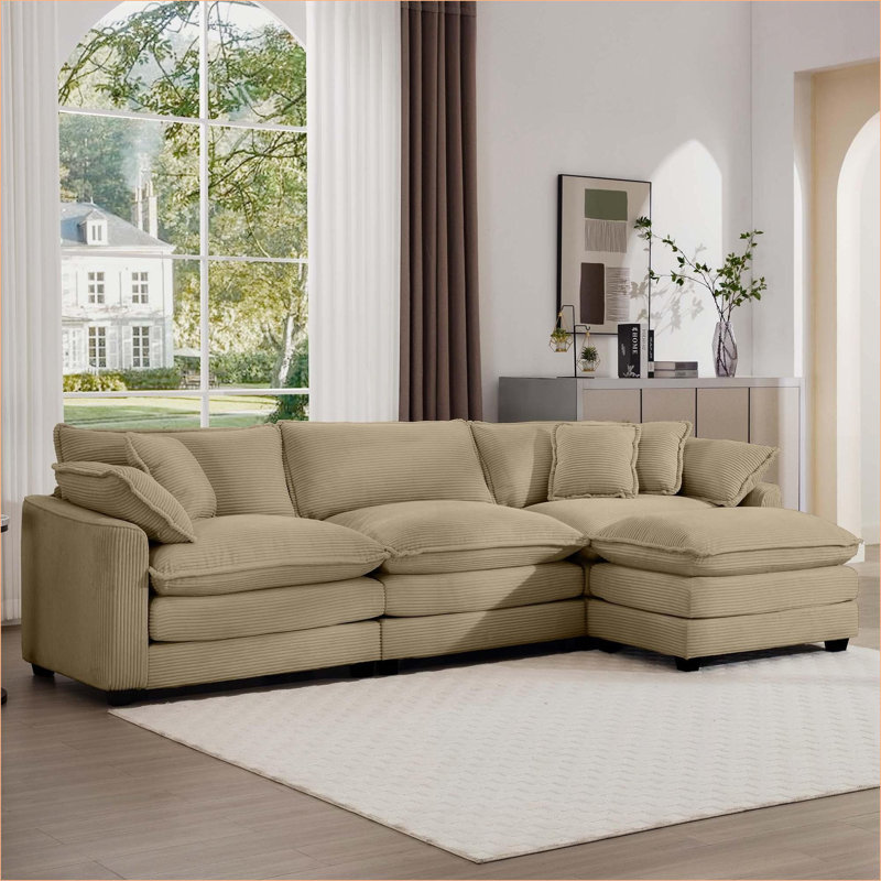 Canapé modulaire en L Jonathan avec repose-pieds et coussins Jonathan, Tan  Corduroy, H 33,85 po x l 114,56 po x P 34,25 po