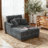 Upholstered Dark Gray Faux Fur Chaise Lounge Sofa Bed Couch with Cup Holder and Throw Pillows-313184258