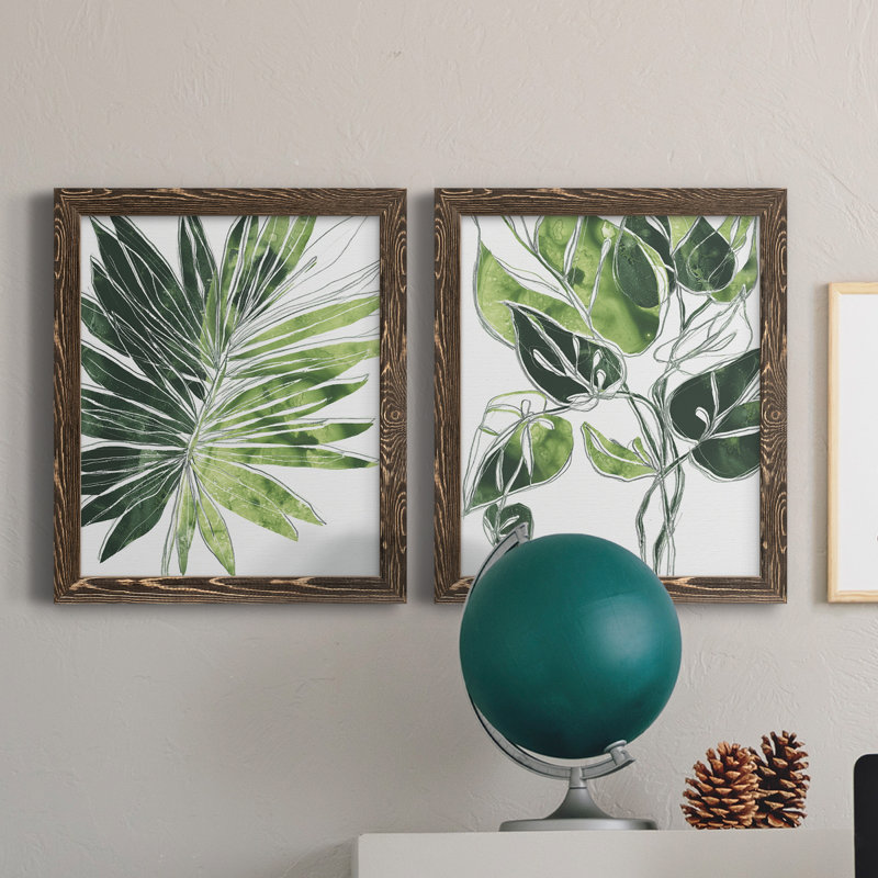 Expressive Palm I - ensemble de 2 peintures sur toile encadrées, Noyer, H 24 po x l 36 po x P 1,5 po