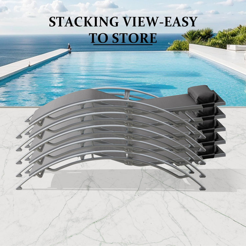 Ensemble de 3 chaises longues de piscine gris foncé (2 chaises longues + 1 table)