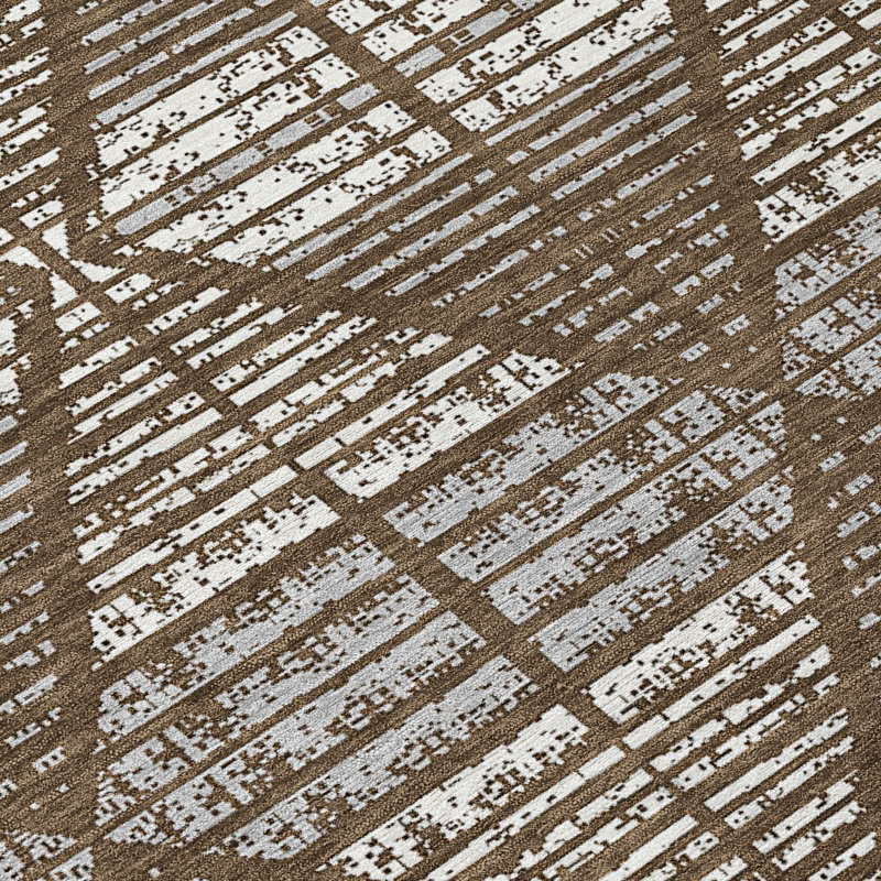 Machine Washable Indoor/Outdoor Chantille ACN2672 Geometric Rug, 1'8" x 2'6", Chocolate