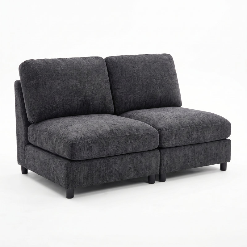 Ensemble de siège central sans accoudoirs 2 pièces | Extension pour canapé modulaire modulaire, Noir