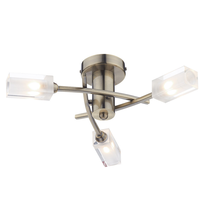 Nevaeh Glass Semi Flush Mount, Antique Brass
