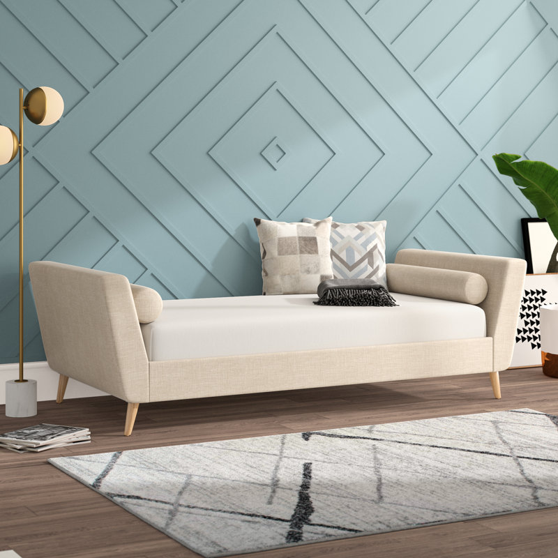 Forkey Upholstered Linen Daybed, Beige Linen