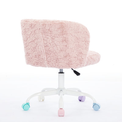 Chaise de bureau réglable en laine d'alpaga artificielle, meuble-lavabo rose pour la chambre à coucher, base en métal, fausse fourrure respirante, mousse confortable, assise large, conception ergonomique, matériau anti-perte