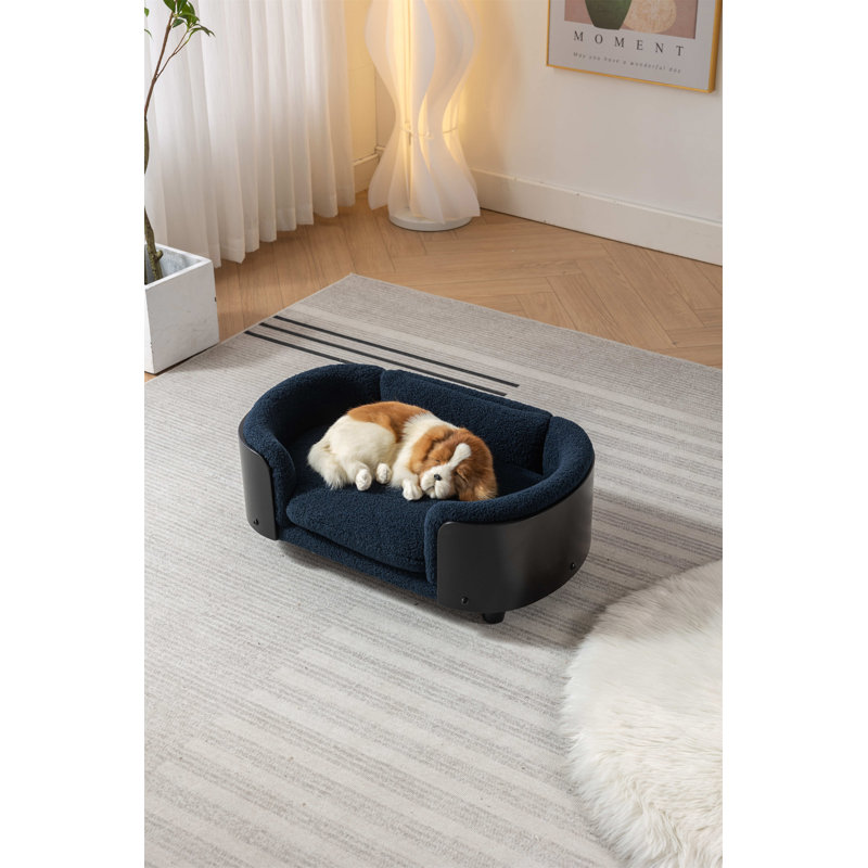 Inira Solid Wood Dog Sofa, 9.85" H x 30.7" W x 20.08" D, Dark Blue/Black