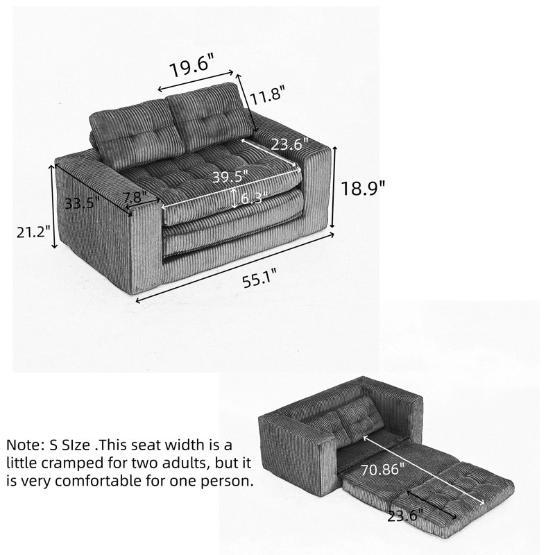 55.1" W Corduroy Convertible Sofa Bed- No Assembly Required, Beige