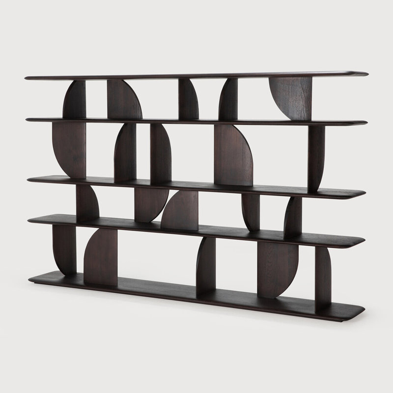 Geometric Solid Wood Geometric Bookcase, Dark Brown