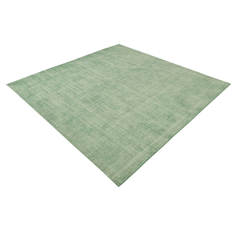 Tapis rayé en laine tissé à la main Colyt en vert / blanc, Rectangle 7 pi 10 po x 11 pi