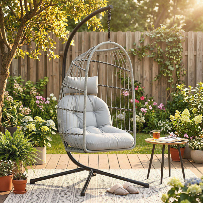 Rattan Swing Chair, Light Grey